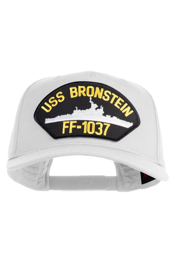 USS Bronstein FF 1037 Patched Solid Cotton Twill 5 Panel Prostyle Snap Cap - White OSFM