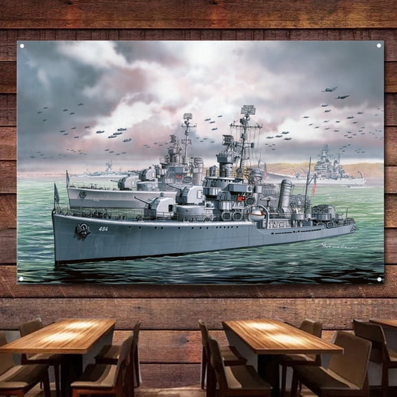 USS Buchanan DD-484 & USS Lansdowne DD-486 1945 Battleship Wall Art Banners Hanging Flags Wall Chart Warship Art Poster Canvas Print Art Painting Home Decor Tapestry,38X57 inches
