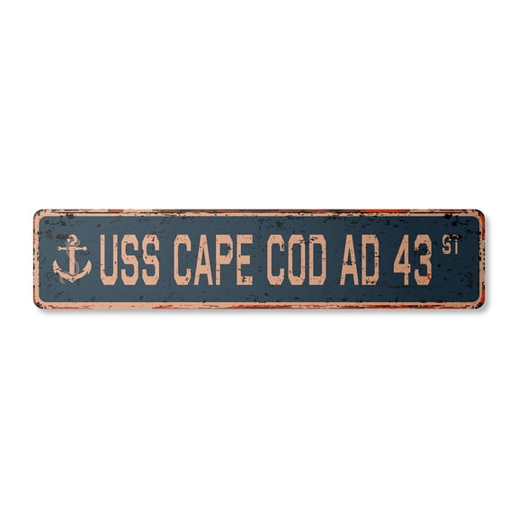 USS CAPE COD AD 43 Vintage Aluminum Street Sign us navy ship veteran sailor rustic metal tin gift | Indoor/Outdoor | 18" Wide