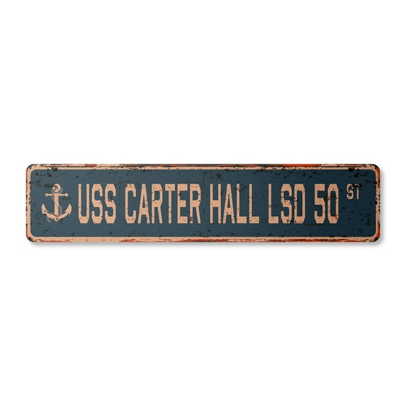 USS CARTER HALL LSD 50 Vintage Aluminum Street Sign us navy ship veteran sailor rustic metal tin gift | Indoor/Outdoor | 24" Wide