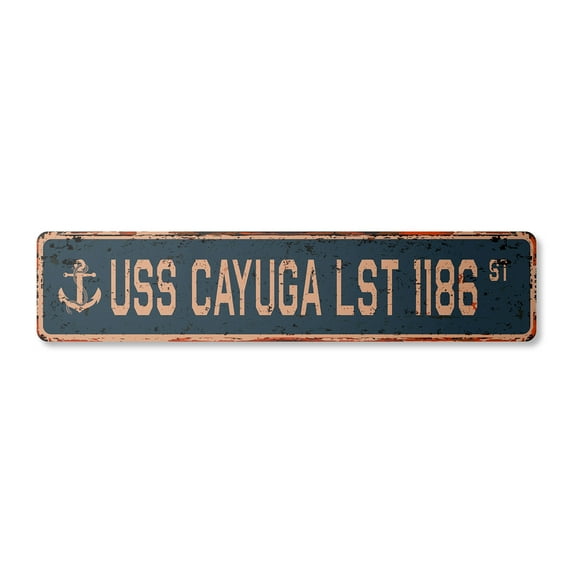 USS CAYUGA LST 1186 Vintage Plastic Street Sign us navy ship veteran sailor gift | Indoor/Outdoor | 24" Wide