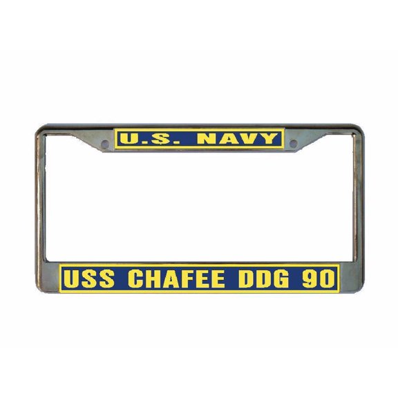 USS CHAFEE DDG 90 License Plate Frame Gold Chrome Metal Military Navy USN Car Truck RV F001