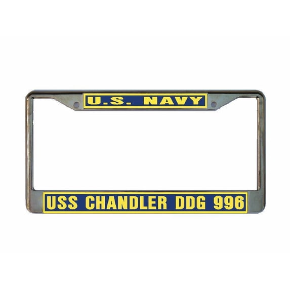 USS CHANDLER DDG 996 License Plate Frame Gold Chrome Metal Military Navy USN Car Truck RV F001