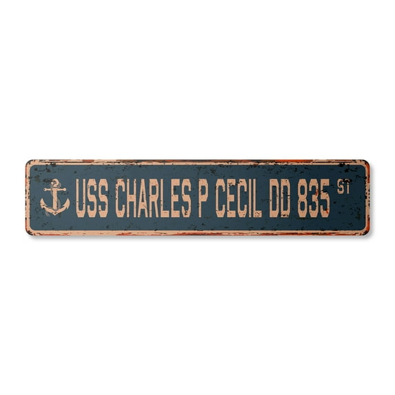 USS CHARLES P CECIL DD 835 Vintage Plastic Street Sign us navy ship veteran sailor gift | Indoor/Outdoor | 36" Wide