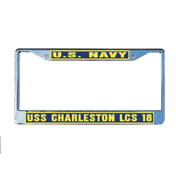 USS CHARLESTON LCS 18 License Plate Frame Chrome Metal Military Navy USN Car Truck RV F001.