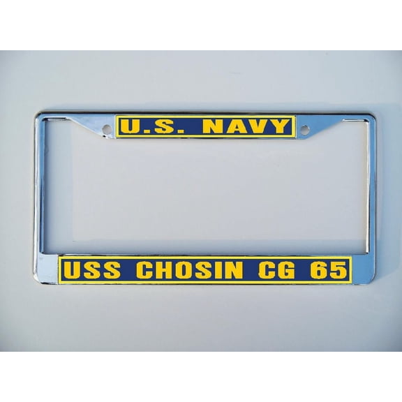 USS CHOSIN CG 65 License Plate Frame Chrome Metal Military Navy USN Car Truck RV F001.
