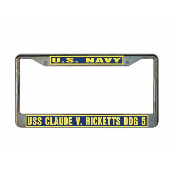 USS CLAUDE V RICKETTS DDG 5 License Plate Frame Gold Chrome Metal Military Navy USN Car Truck RV F001