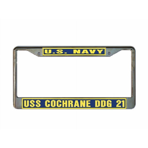 USS COCHRANE DDG 21 License Plate Frame Gold Chrome Metal Military Navy USN Car Truck RV F001