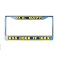 thumbnail image 1 of USS COOK FF 1083 License Plate Frame Chrome Metal Military Navy USN Car Truck RV F001., 1 of 1