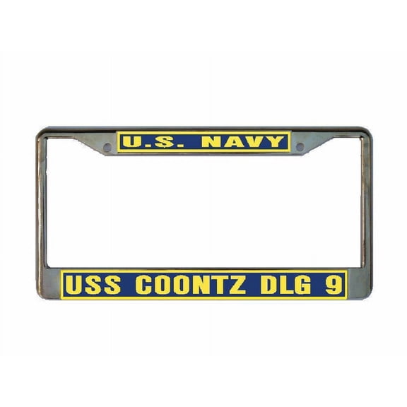 USS COONTZ DLG 9 License Plate Frame Gold Chrome Metal Military Navy USN 1 Car Truck RV F001