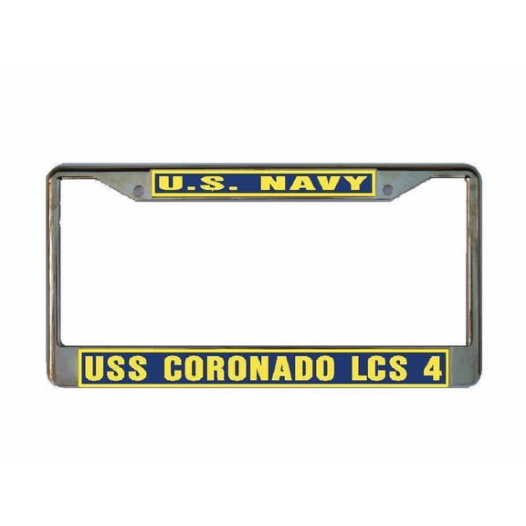 USS CORONADO LCS 4 License Plate Frame Gold Chrome Metal Military Navy USN 1 Car Truck RV F001