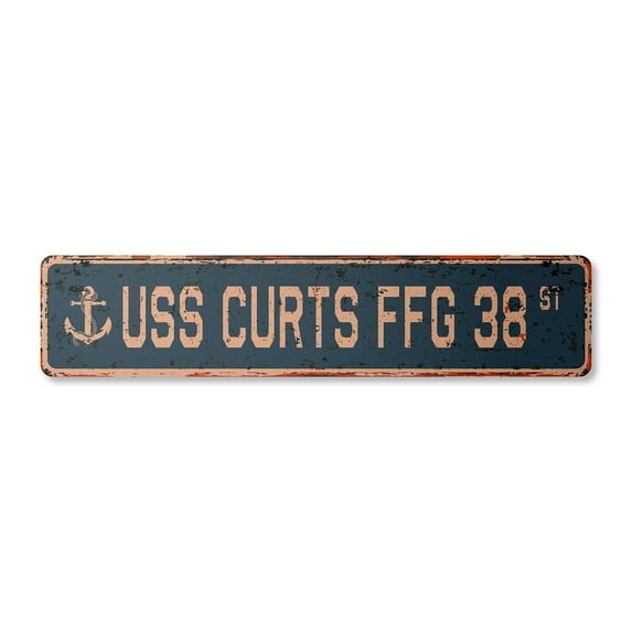 USS CURTS FFG 38 Vintage Aluminum Street Sign us navy ship veteran sailor rustic metal tin gift | Indoor/Outdoor | 24" Wide