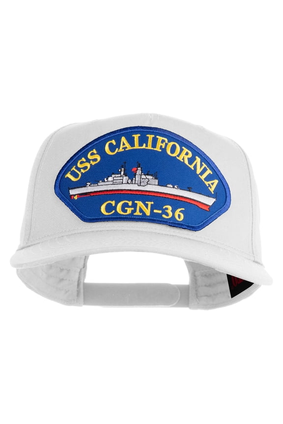 USS California CGN 36 Blue Patched Solid Cotton Twill 5 Panel Prostyle Snap Cap - White OSFM