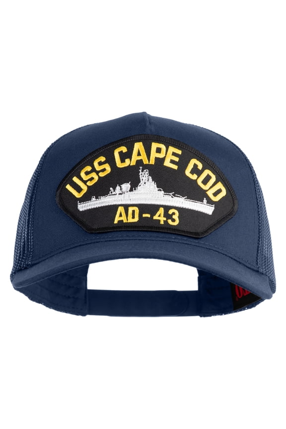 USS Cape Cod AD 43 Patched Solid Cotton Twill 5 panel Mesh Back Cap - Navy OSFM