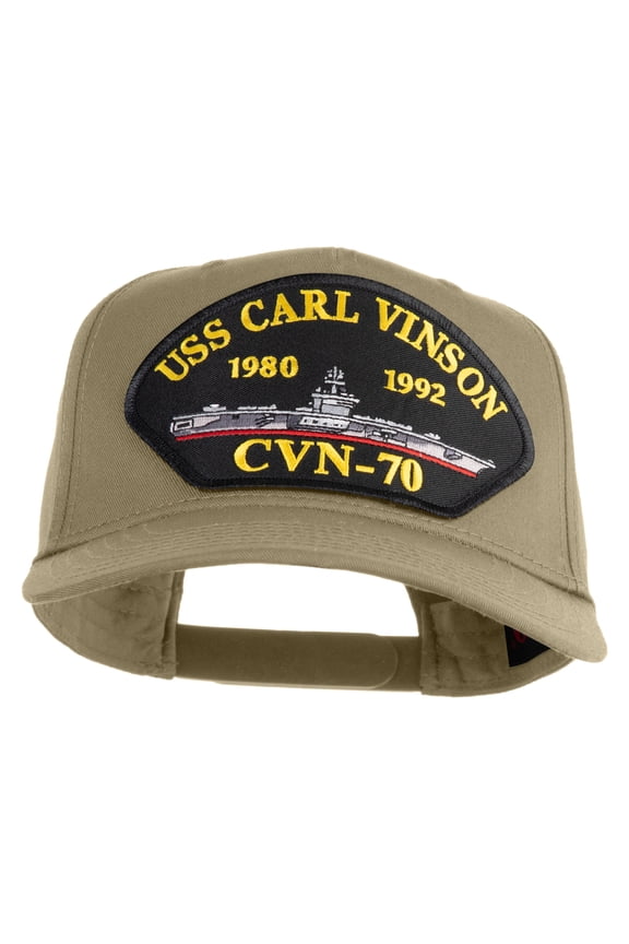 USS Carl Vinson 1980 1992 CVN 70 Patched Solid Cotton Twill 5 Panel Prostyle Snap Cap - Khaki OSFM