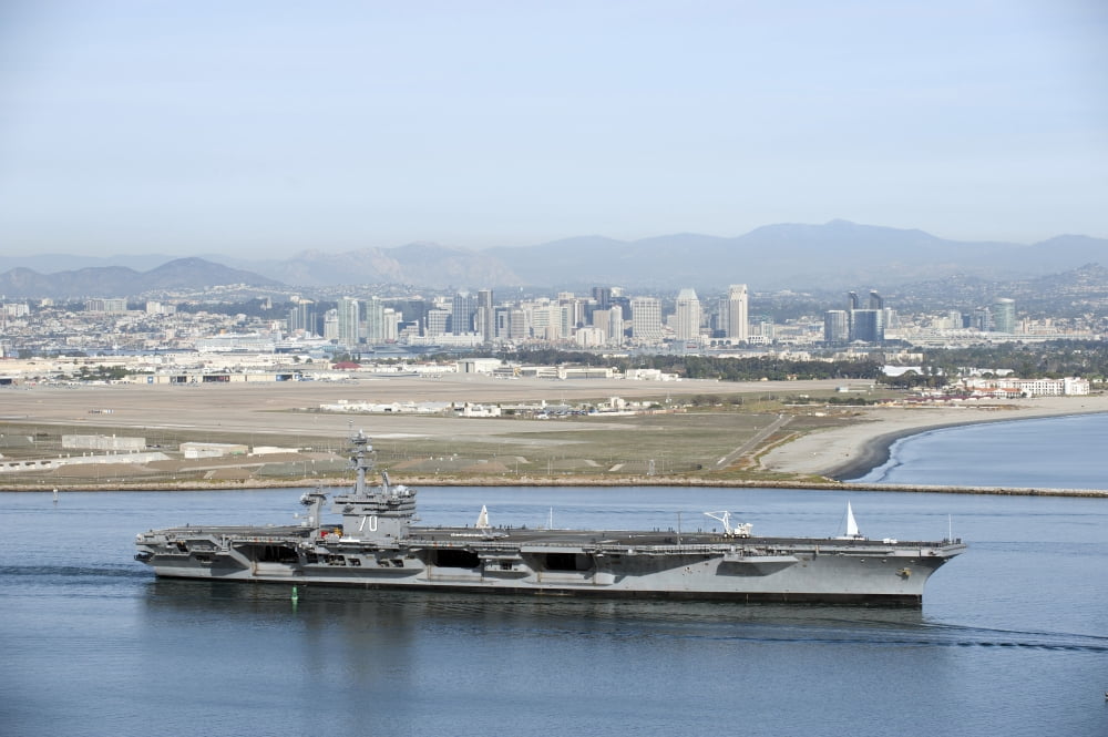 USS Carl Vinson gets underway from Naval Air Station North Island Canvas Art - Stocktrek Images (35 x 23)