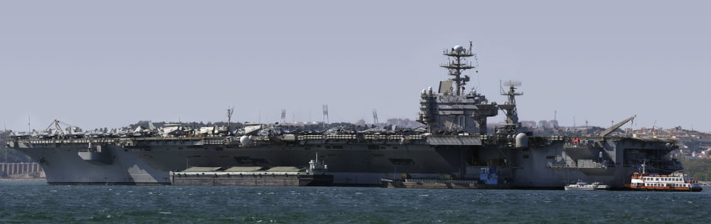 USS Carl Vinson in Lisbon Canvas Art - Filipe AlvesStocktrek Images (25 x 8)