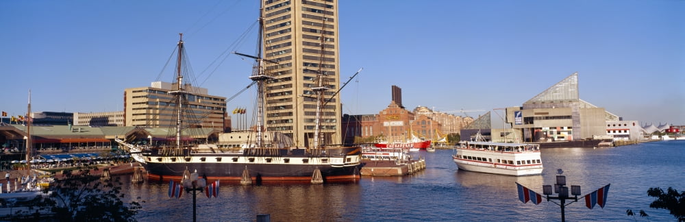 USS Constellation Inner Harbor Baltimore Maryland Canvas Art - Panoramic Images (36 x 12)