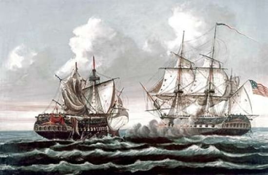USS Constitution Defeating The British ShipGuerriere - War of 1812 Canvas Art - Thomas Birch (12 x 18)