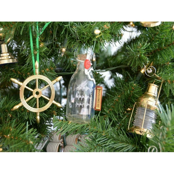 Handcrafted Cast Iron - USS Constitution Model Ship in a Glass Bottle Christmas Tree Ornament