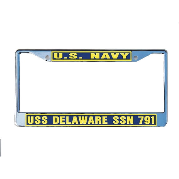 USS DELAWARE SSN 791 License Plate Frame Chrome Metal Military Navy USN Car Truck RV F001.