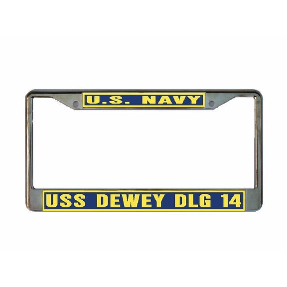 USS DEWEY DLG 14 License Plate Frame Gold Chrome Metal Military Navy USN 1 Car Truck RV F001