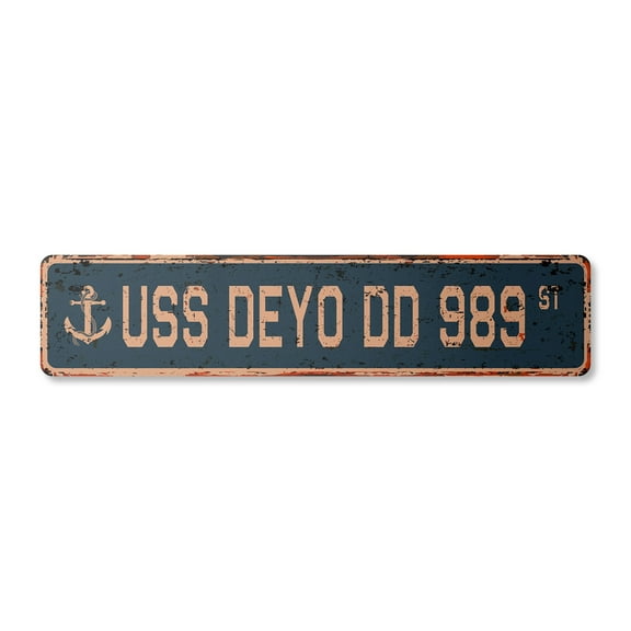 USS DEYO DD 989 Vintage Plastic Street Sign us navy ship veteran sailor gift | Indoor/Outdoor | 18" Wide