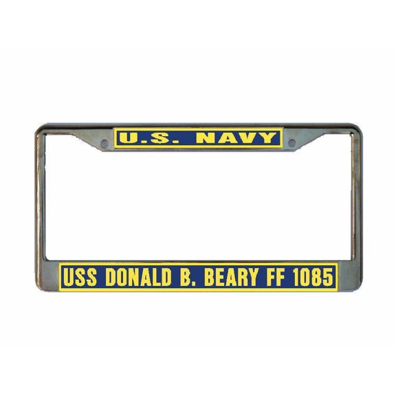 USS DONALD B BEARY FF 1085 License Plate Frame Gold Chrome Metal Military Navy USN 1 Car Truck RV F001