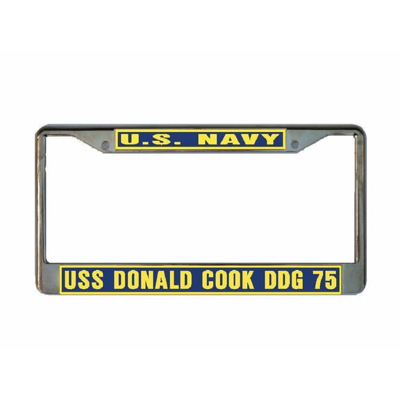 USS DONALD COOK DDG 75 License Plate Frame Gold Chrome Metal Military Navy USN Car Truck RV F001