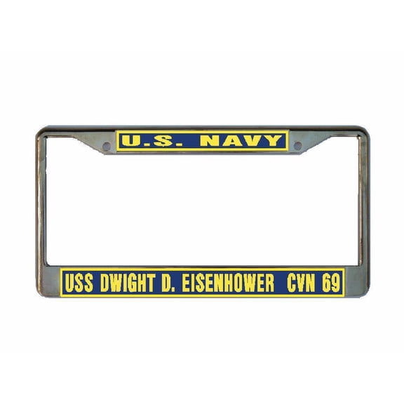 USS DWIGHT D EISENHOWER CVN 69 License Plate Frame Gold Chrome Metal Military Navy USN Car Truck RV F001