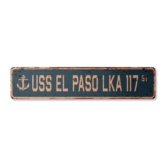 USS EL PASO LKA 117 Vintage Plastic Street Sign us navy ship veteran sailor gift | Indoor/Outdoor | 18" Wide