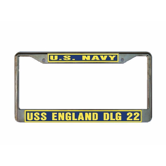 USS ENGLAND DLG 22 License Plate Frame Gold Chrome Metal Military Navy USN 1 Car Truck RV F001