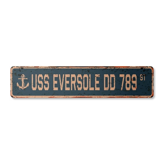 USS EVERSOLE DD 789 Vintage Aluminum Street Sign us navy ship veteran sailor rustic metal tin gift | Indoor/Outdoor | 30" Wide