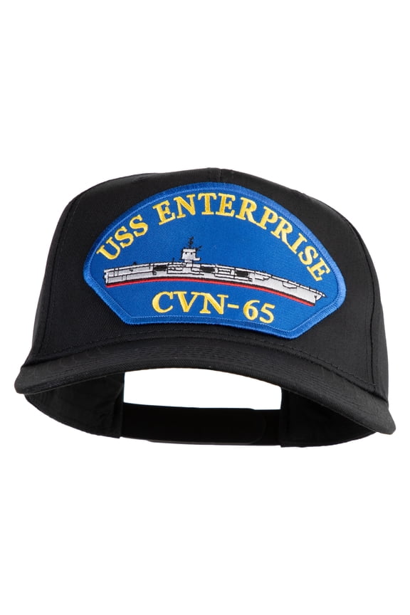 USS Enterprise CVN 65 Blue Patched Solid Cotton Twill 5 Panel Prostyle Snap Cap - Black OSFM