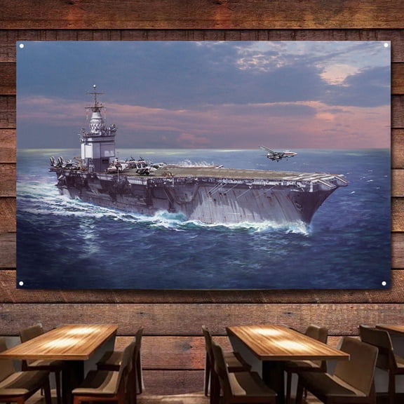 USS Enterprise CVN-65 US Navy Aircraft Carrier Battleship Wall Art Banners Hanging Flags Wall Chart Warship Art Poster Canvas Print Art Painting Home Decor Tapestry Best Gifts 4,38X57 inches