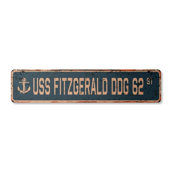 USS FITZGERALD DDG 62 Vintage Plastic Street Sign us navy ship veteran sailor gift | Indoor/Outdoor | 18" Wide