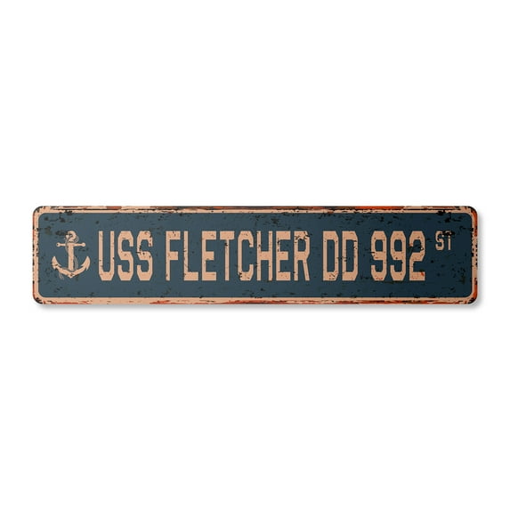 USS FLETCHER DD 992 Vintage Plastic Street Sign us navy ship veteran sailor gift | Indoor/Outdoor | 18" Wide