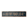 thumbnail image 1 of USS FORT FISHER LSD 40 Vintage Aluminum Street Sign us navy ship veteran sailor rustic metal tin gift | Indoor/Outdoor | 24" Wide, 1 of 4