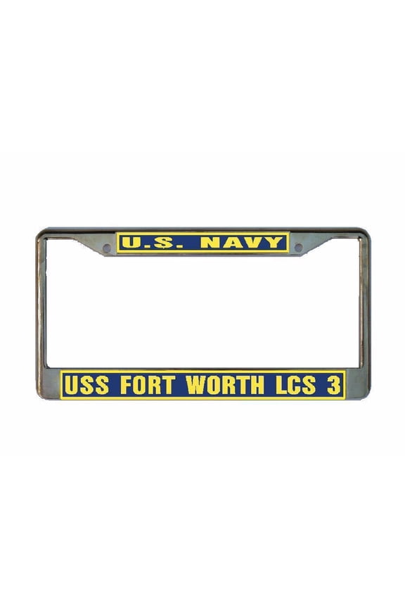 USS FORT WORTH LCS 3 License Plate Frame Gold Chrome Metal Military Navy USN 1 Car Truck RV F001