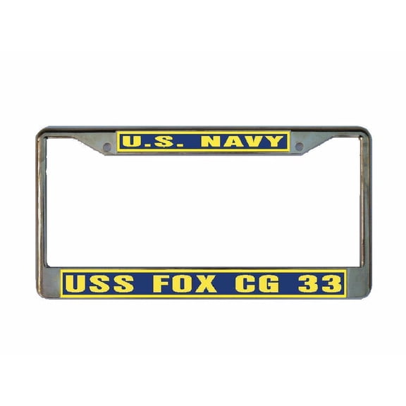 USS FOX CG 33 License Plate Frame Gold Chrome Metal Military Navy USN Car Truck RV F001
