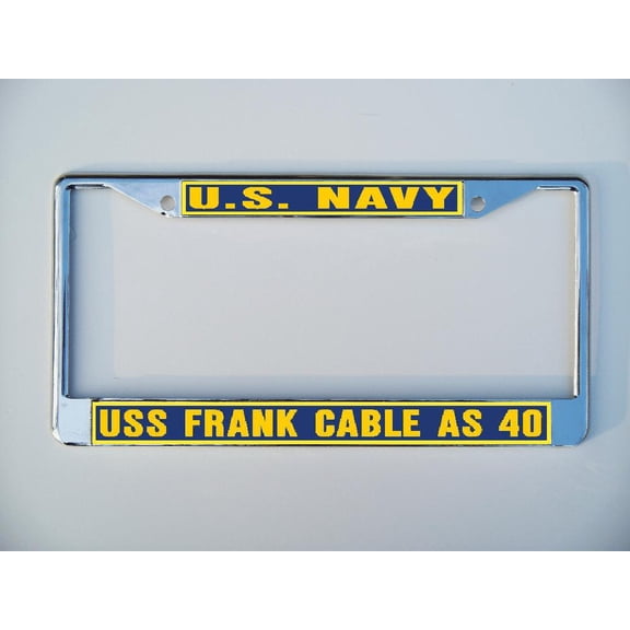 USS FRANK CABLE AS 40 License Plate Frame Chrome Metal Military Navy USN Car Truck RV F001.