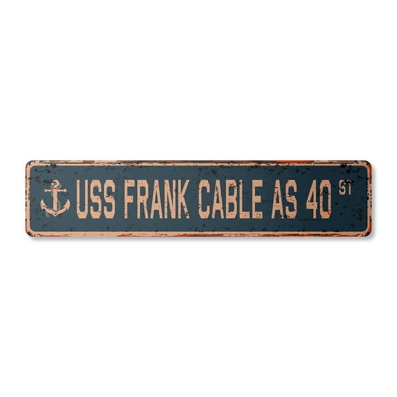 USS FRANK CABLE AS 40 Vintage Plastic Street Sign us navy ship veteran sailor gift | Indoor/Outdoor | 36" Wide