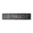 thumbnail image 1 of USS FRANKLIN CV 13 Vintage Aluminum Street Sign us navy ship veteran sailor rustic metal tin gift | Indoor/Outdoor | 30" Wide, 1 of 4