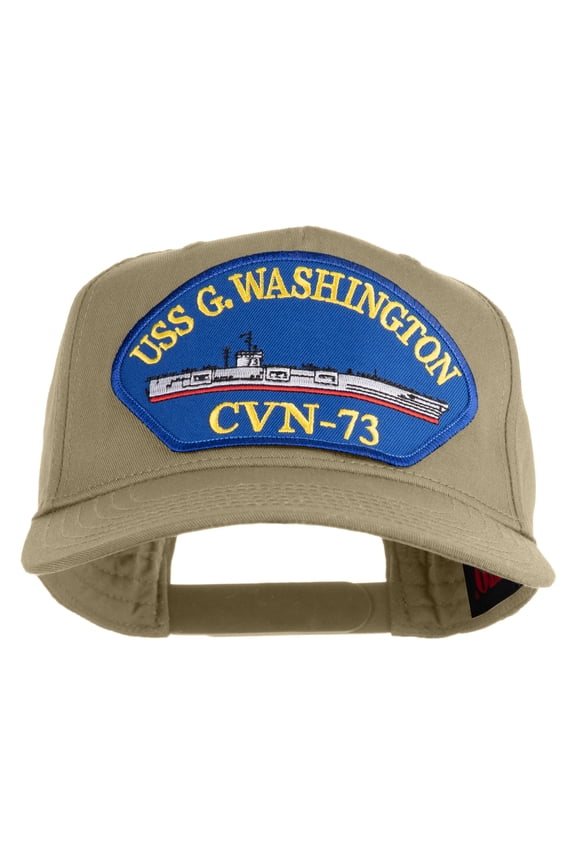 USS G. Washington CVN 73 Blue Patched Solid Cotton Twill 5 Panel Prostyle Snap Cap - Khaki OSFM