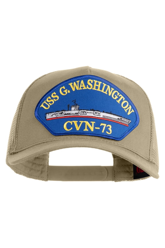 USS G. Washington CVN 73 Blue Patched Solid Cotton Twill 5 panel Mesh Back Cap - Khaki OSFM