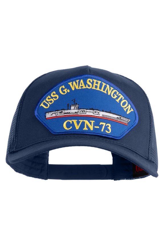 USS G. Washington CVN 73 Blue Patched Solid Cotton Twill 5 panel Mesh Back Cap - Navy OSFM