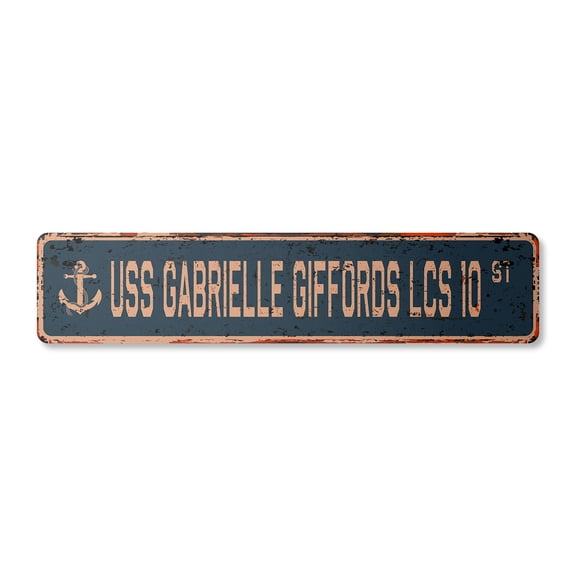 USS GABRIELLE GIFFORDS LCS 10 Vintage Plastic Street Sign us navy ship veteran sailor gift | Indoor/Outdoor | 18" Wide