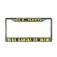 thumbnail image 1 of USS GARCIA DE 1040 License Plate Frame Gold Chrome Metal Military Navy USN Car Truck RV F001, 1 of 1