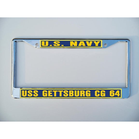 USS GETTYSBURG CG 64 License Plate Frame Chrome Metal Military Navy USN Car Truck RV F001.