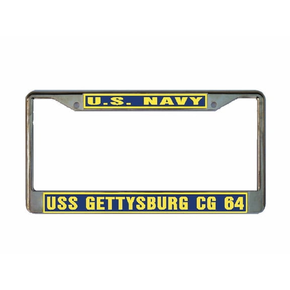 USS GETTYSBURG CG 64 License Plate Frame Gold Chrome Metal Military Navy USN Car Truck RV F001